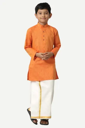 Exotic - Orange Kurta and Matching Fixit Dhoti 2 In 1 Set For Kids | Uathayam