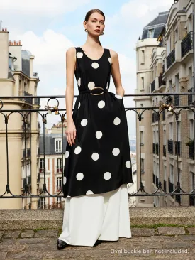 16 Momme Mulberry Silk Polka Dots Printed Women Vest Midi Dress With Belt And Rose Clip And Bottomed Skirt