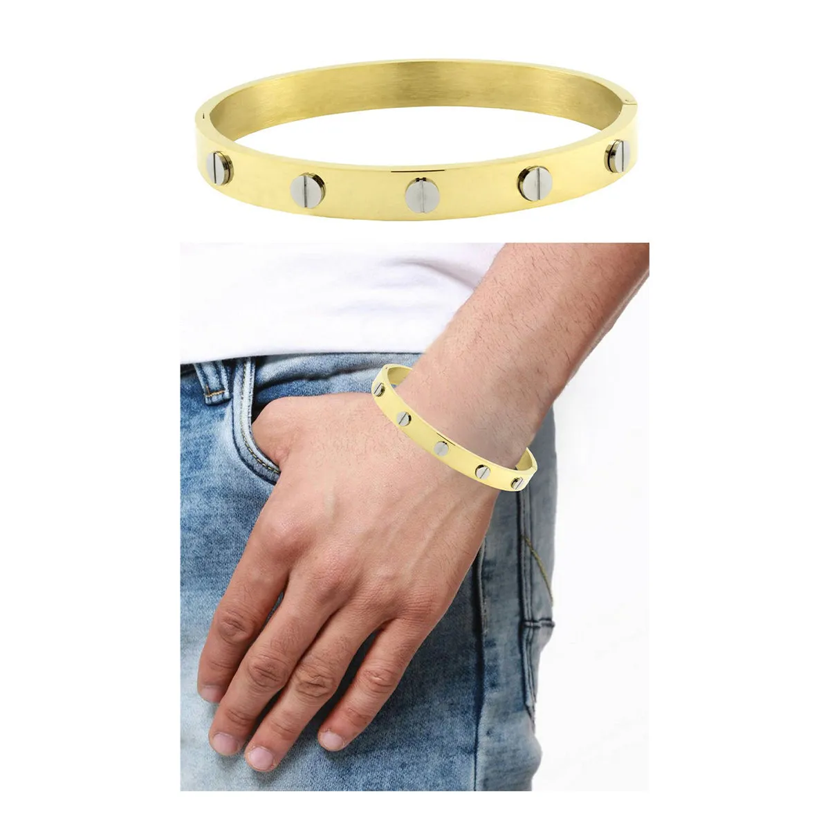 18K Gold 316L Stainless Steel Openable Kada Bangle Bracelet For Men