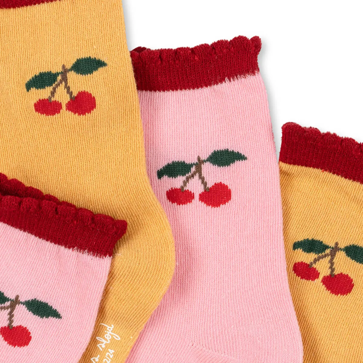 2 Pack Jacquard Frill Socks in Cherry by Konges Slojd