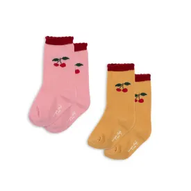 2 Pack Jacquard Frill Socks in Cherry by Konges Slojd