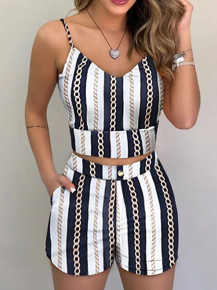 2 Piece Set Spaghetti Strap Crop Top & Short