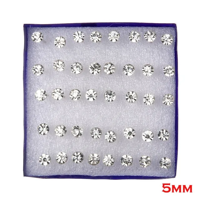 20 pairs/set White Crystal Earrings Set For Women Earring Set Jewelry Rhinestones Stud Earrings kit Pack lots brincos