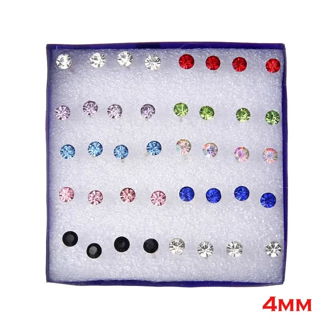 20 pairs/set White Crystal Earrings Set For Women Earring Set Jewelry Rhinestones Stud Earrings kit Pack lots brincos