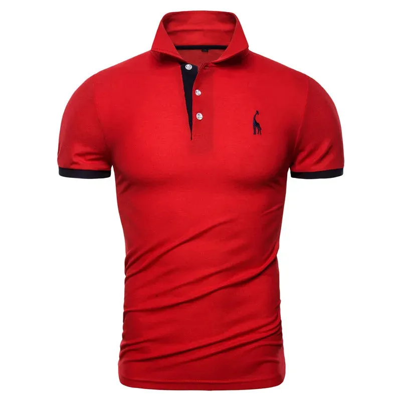 3 Colors Soild Men's Polo Giraffe Embroidery Short Sleeve Polos Men Casual Cotton Polo Shirt Men