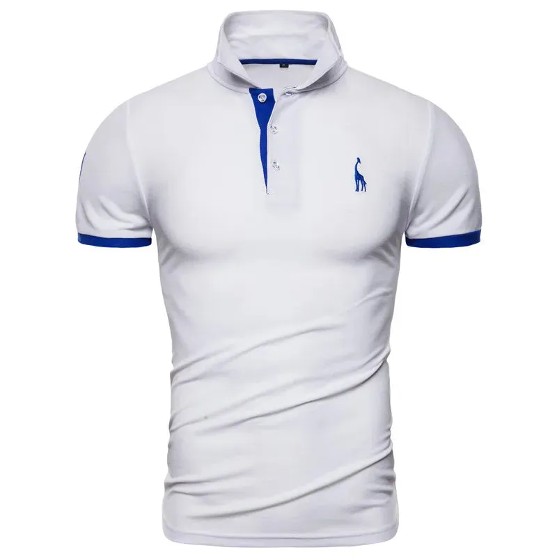 3 Colors Soild Men's Polo Giraffe Embroidery Short Sleeve Polos Men Casual Cotton Polo Shirt Men