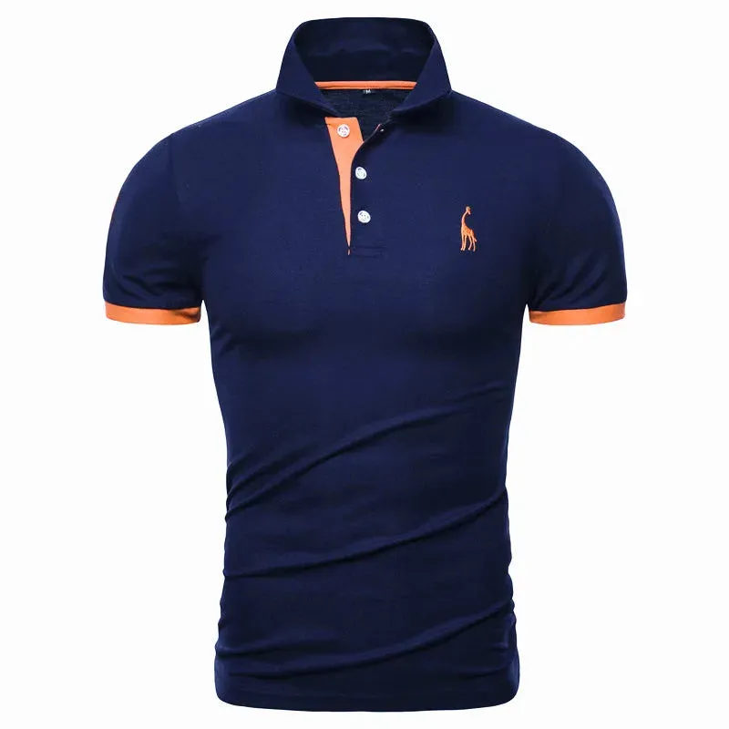 3 Colors Soild Men's Polo Giraffe Embroidery Short Sleeve Polos Men Casual Cotton Polo Shirt Men