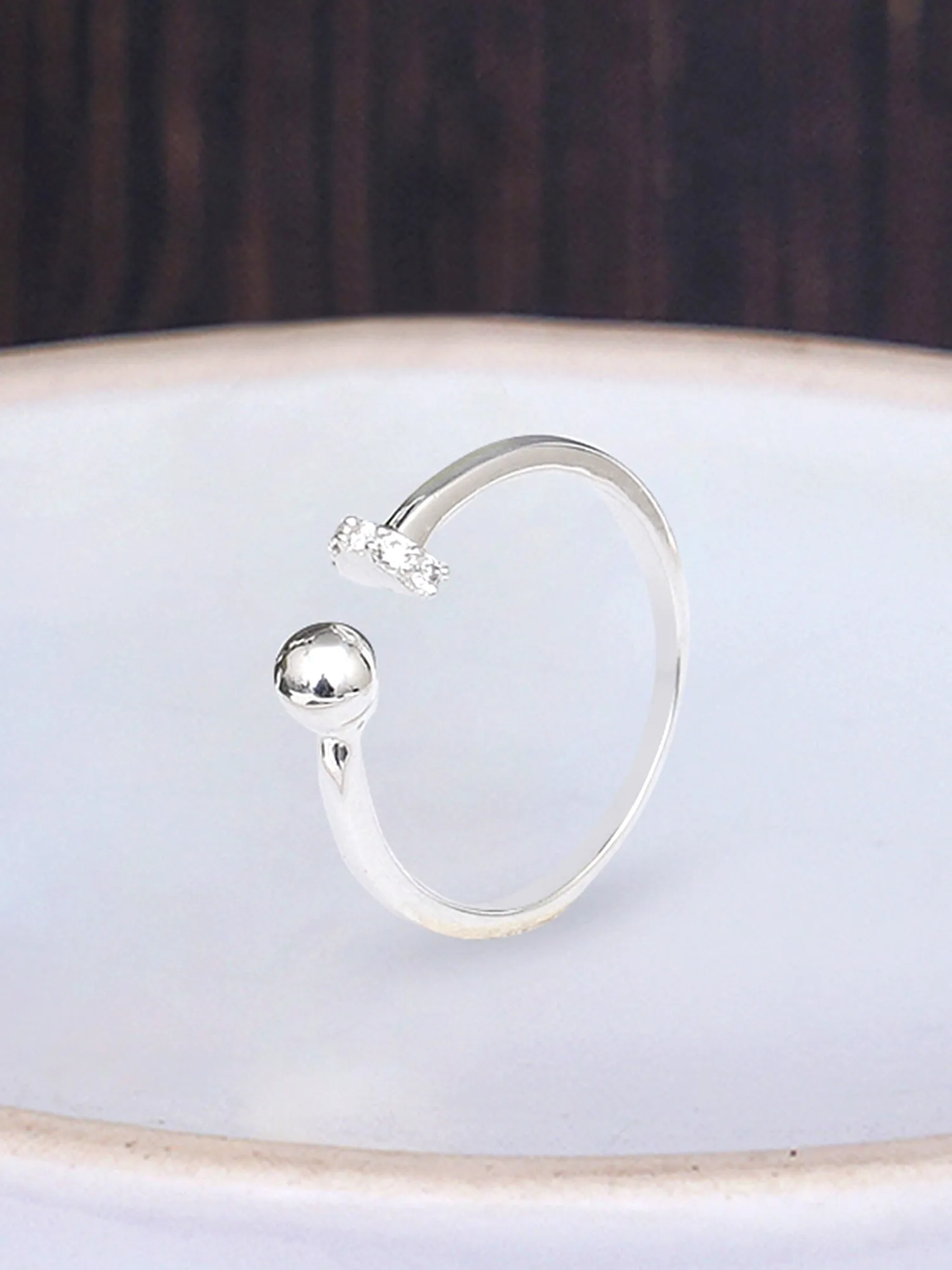 925 Sterling Silver Adjustable Crystal Ring