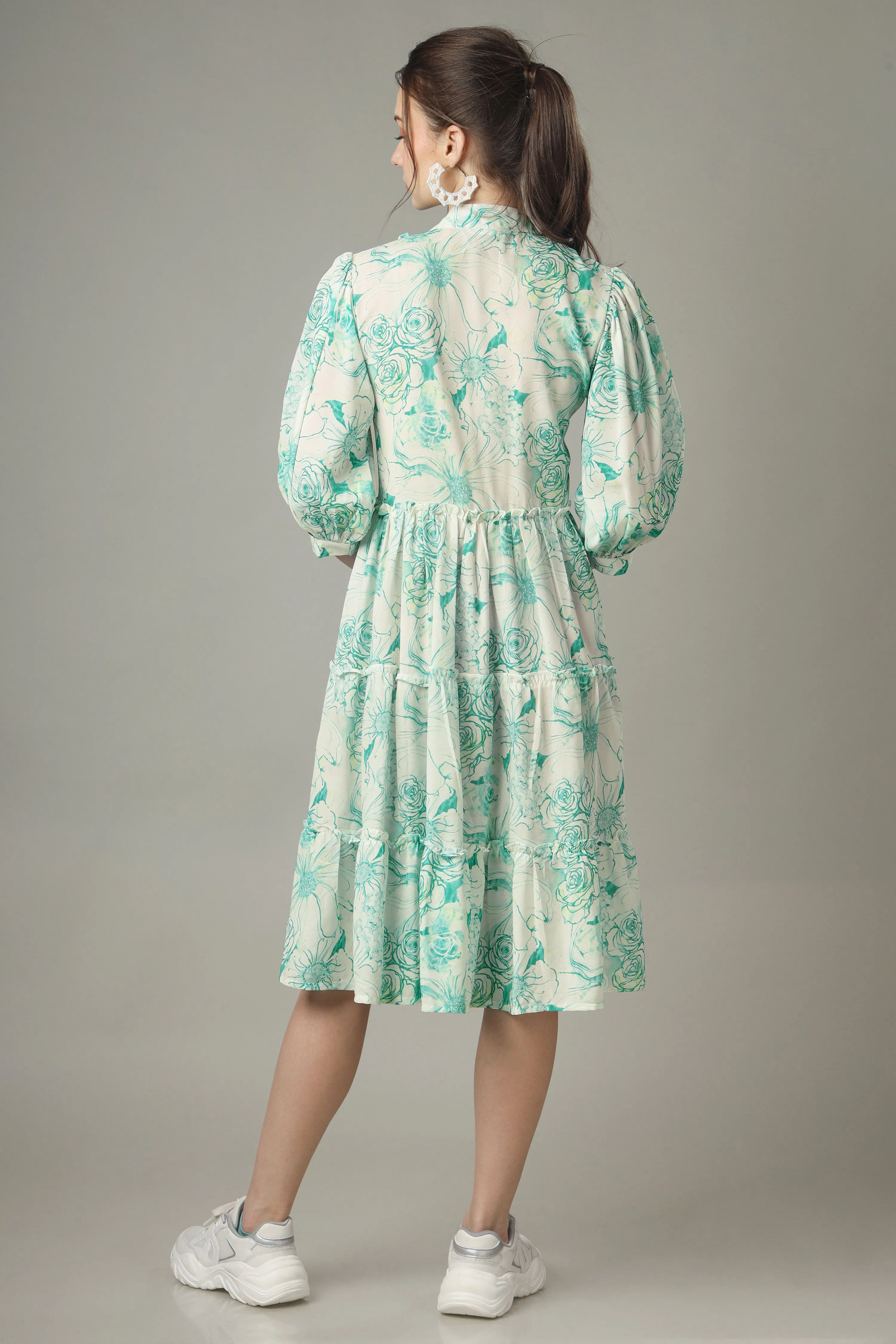 A-Line Floral Button Down Tiered Shirt Dress