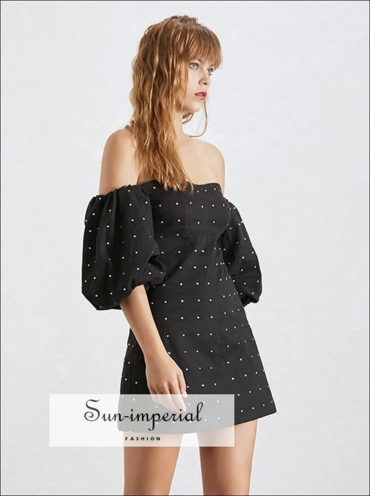 Amiens Dress - Black off the Shoulder Lantern Sleeve A-line Mini Party Dresses