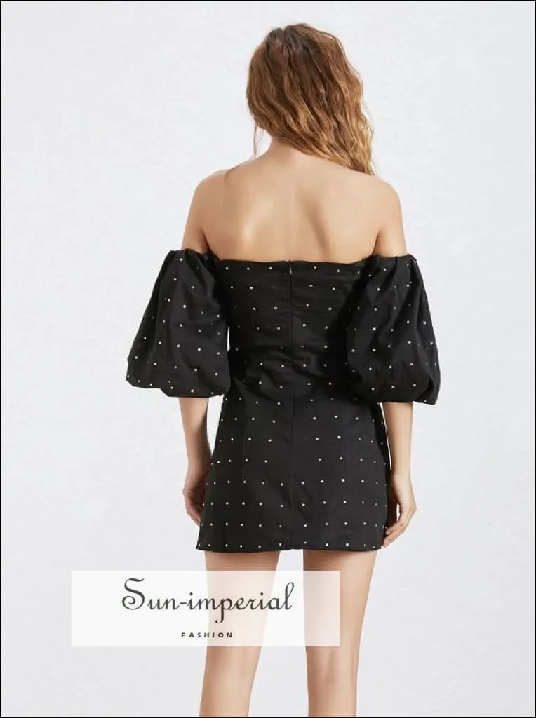 Amiens Dress - Black off the Shoulder Lantern Sleeve A-line Mini Party Dresses