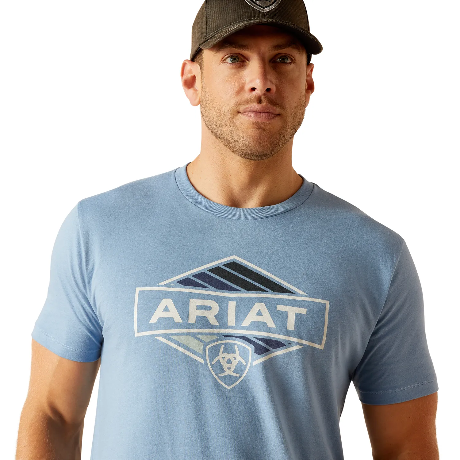 Ariat Men's Retro Hex Stripe SS T-Shirt - Light Blue Heather