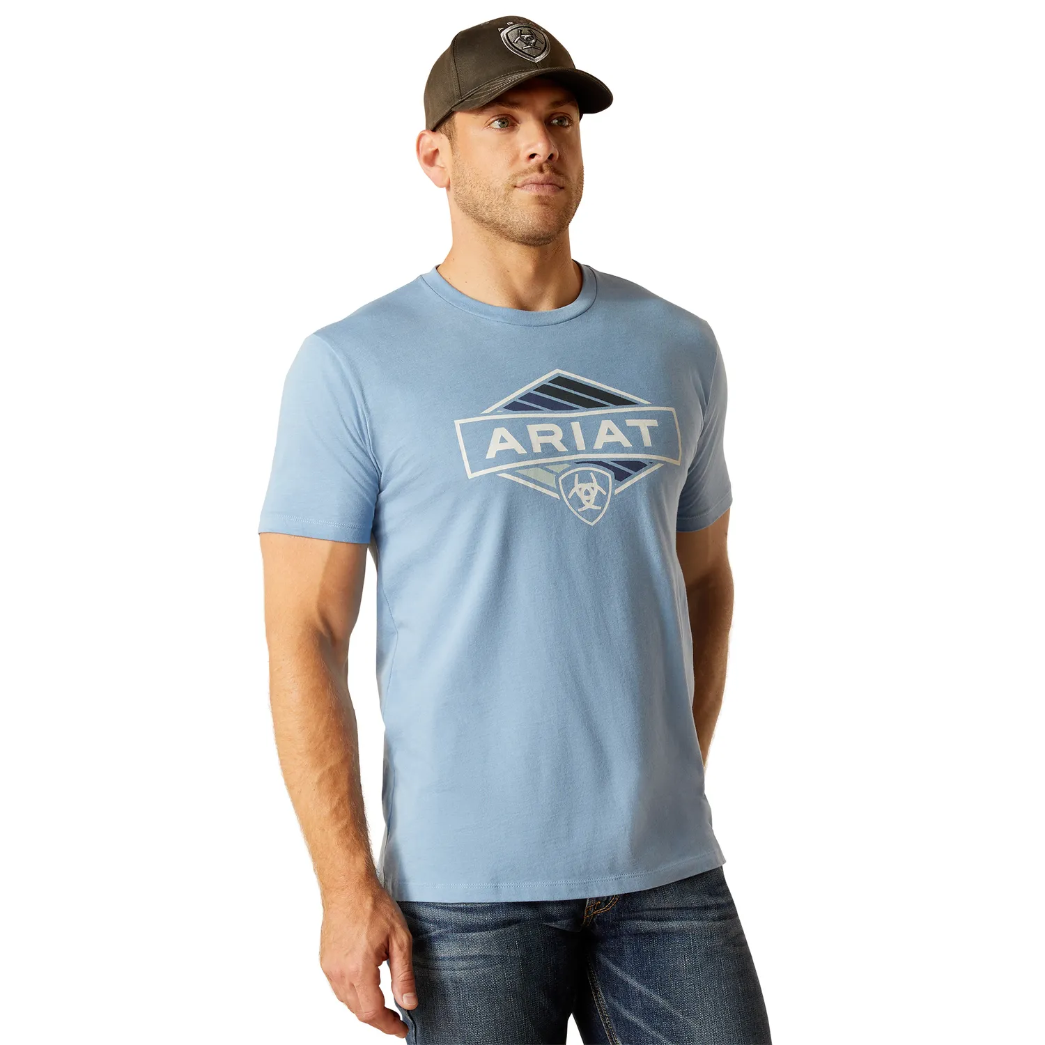 Ariat Men's Retro Hex Stripe SS T-Shirt - Light Blue Heather