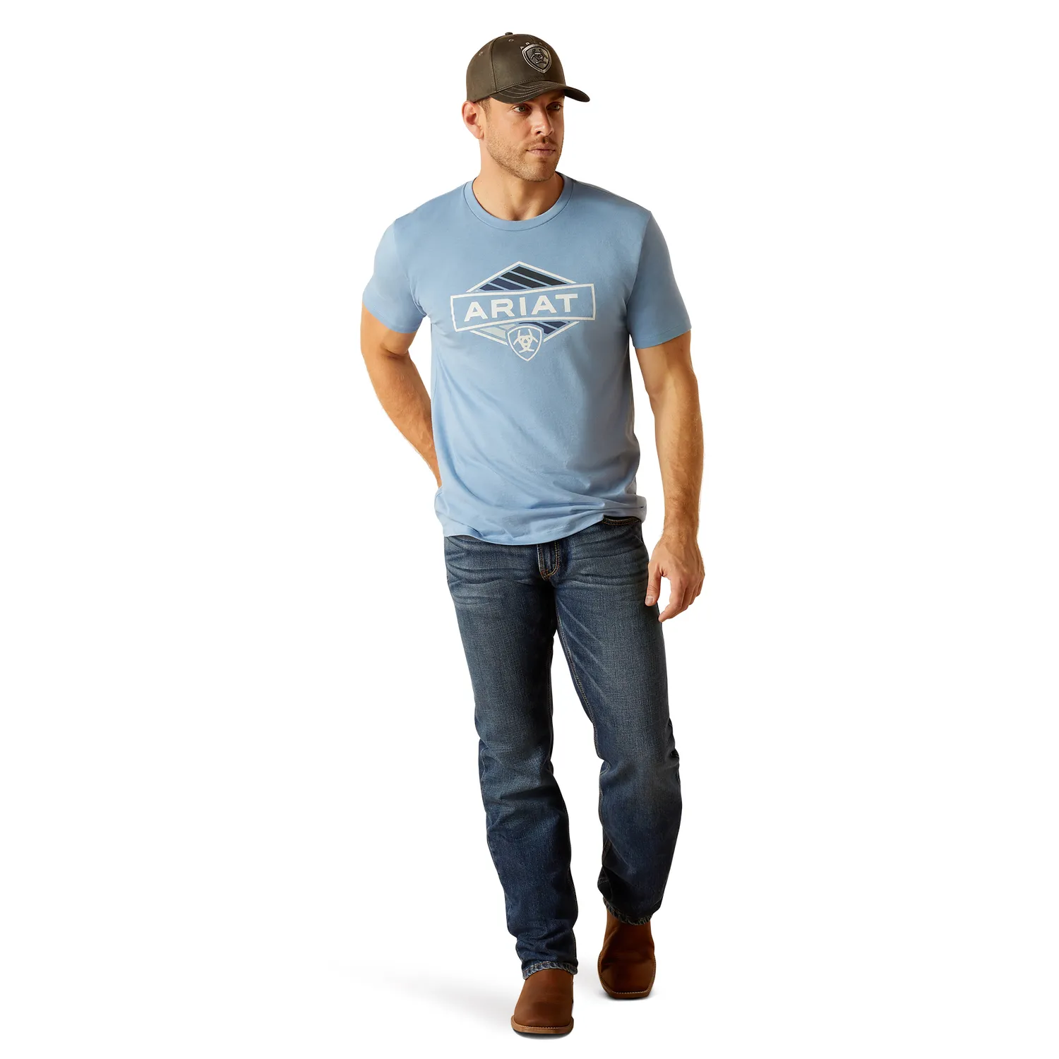 Ariat Men's Retro Hex Stripe SS T-Shirt - Light Blue Heather