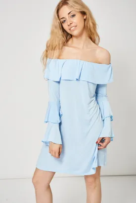 Bardot Layered Frill Dress In Light Blue