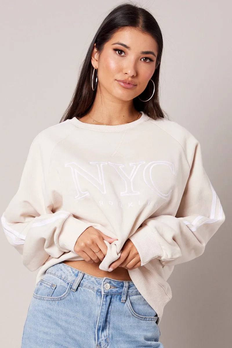 Beige Graphic Sweater Long Sleeve