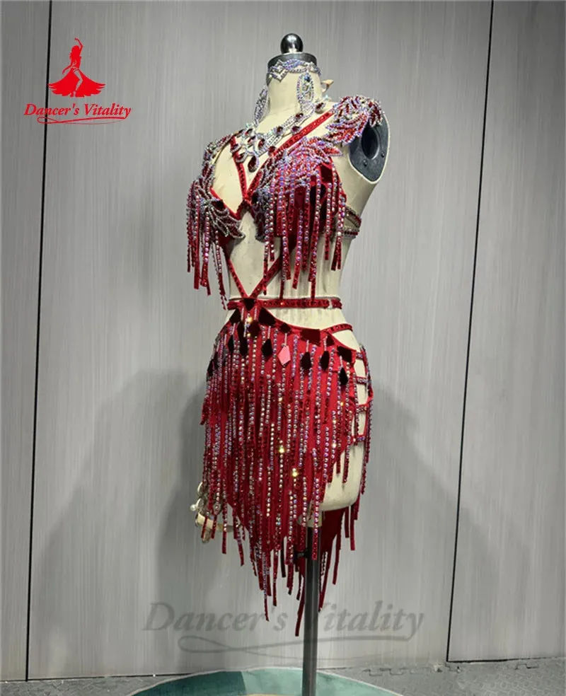 Belly Dance Costume  New Women's Customized Luxury Rhinestone Tassel Dress Oriental Dance Professional Performance Clothing