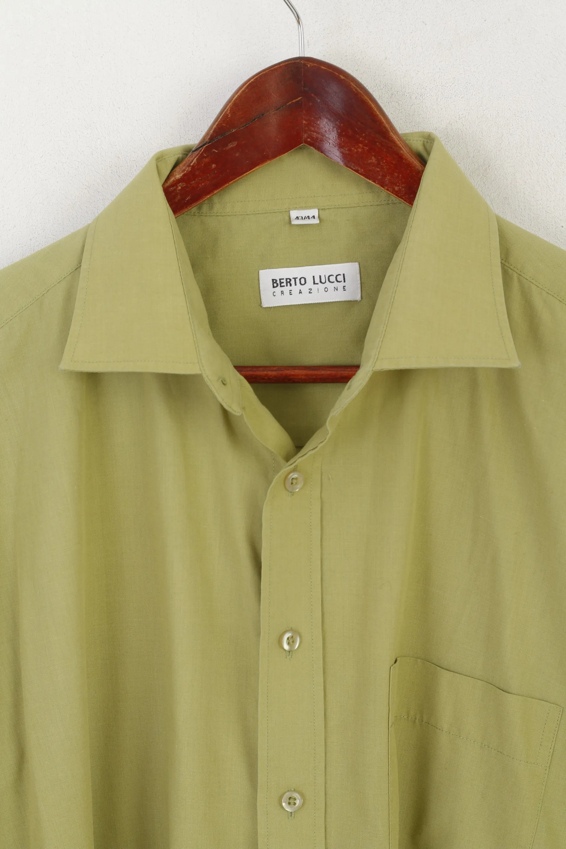 Berto Lucci Creazione Men 43/44 XL Casual Shirt Green Cotton Long Sleeve Top