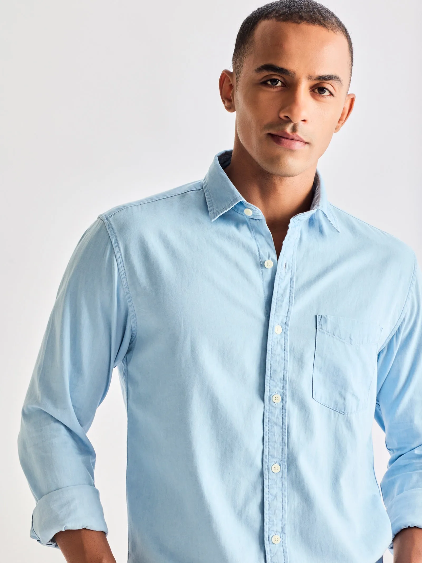 Blue Silky Denim Shirt