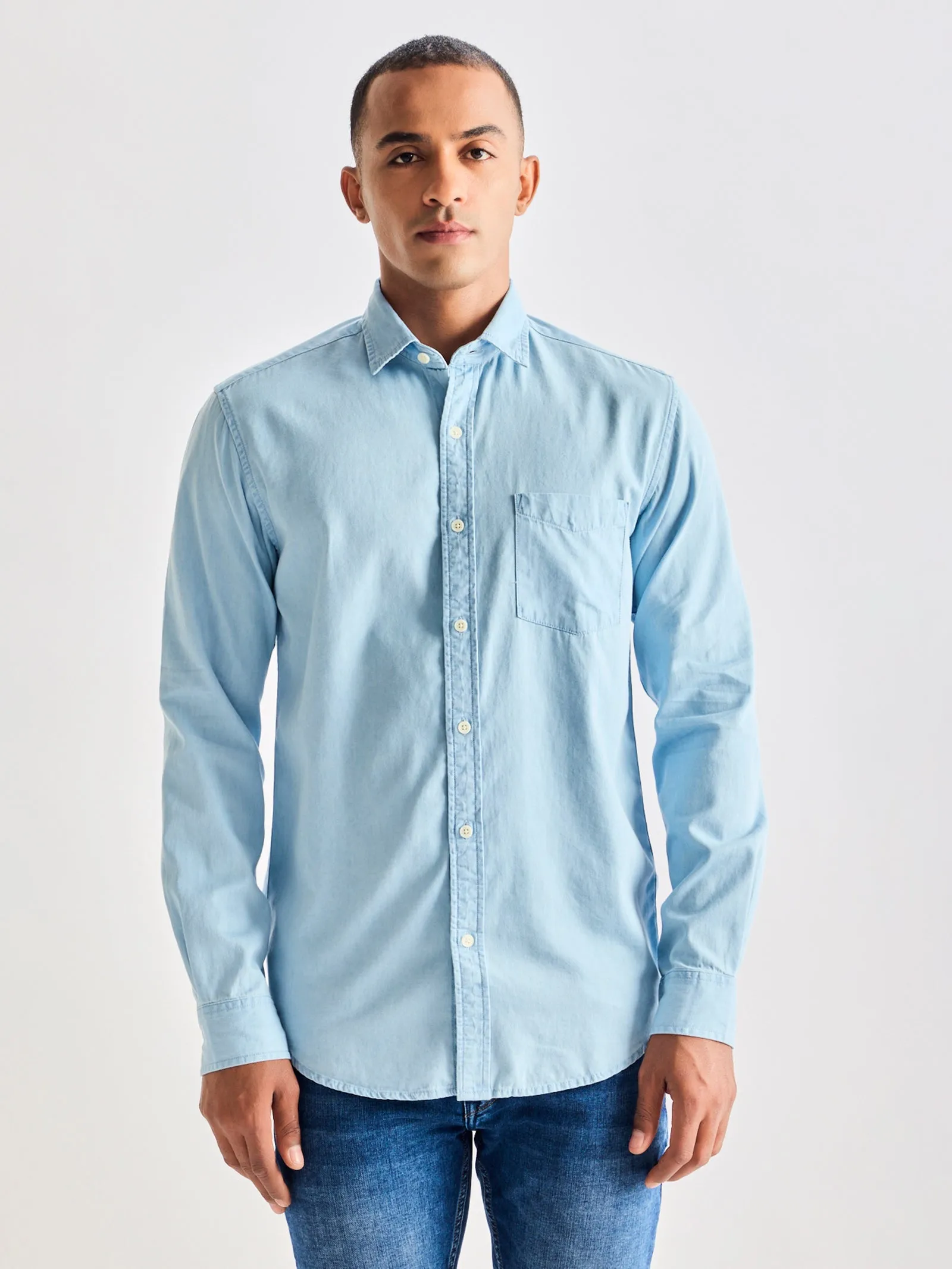 Blue Silky Denim Shirt