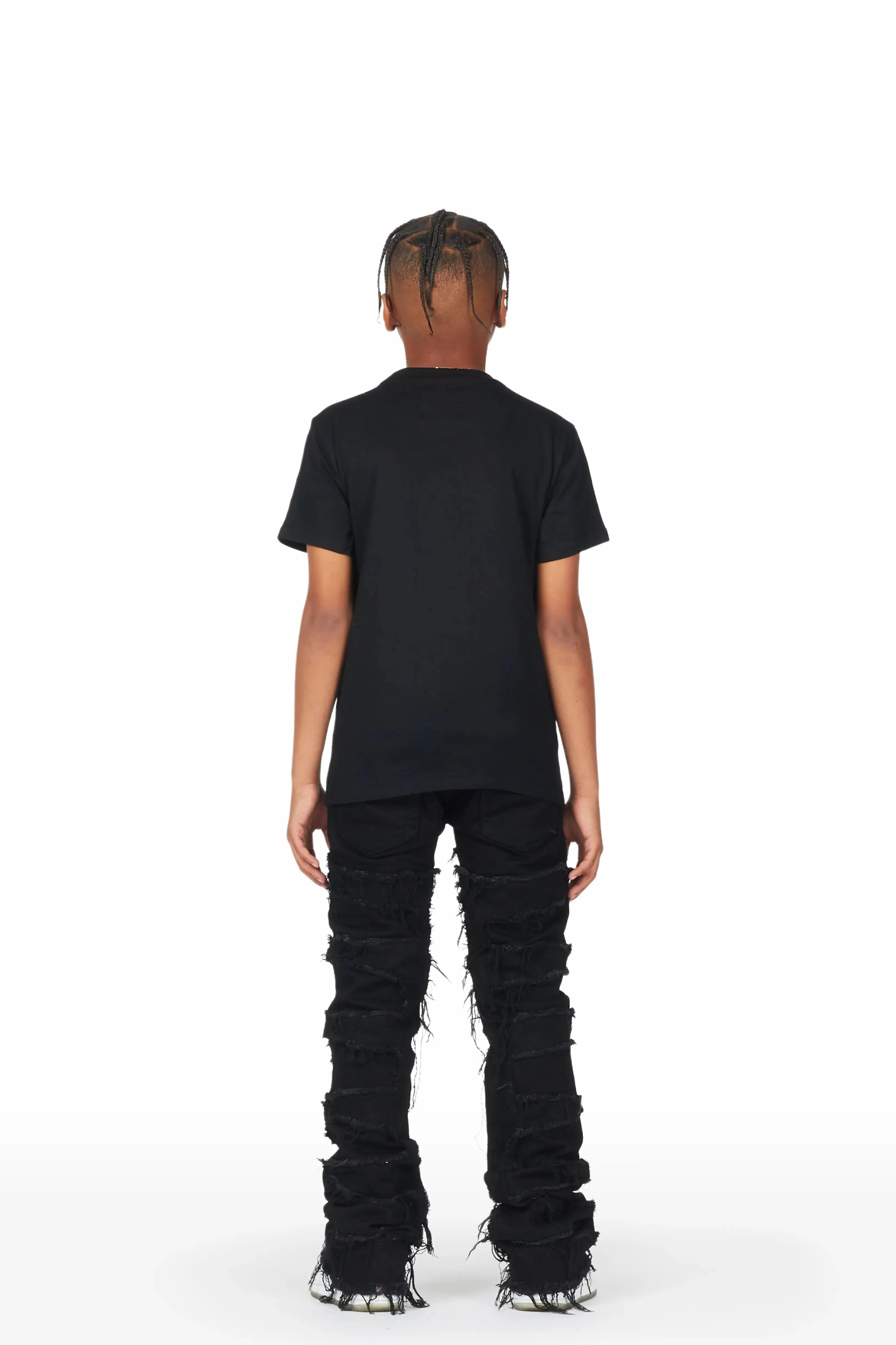 Boys Beno Black T-Shirt/Super Stacked Flare Jean