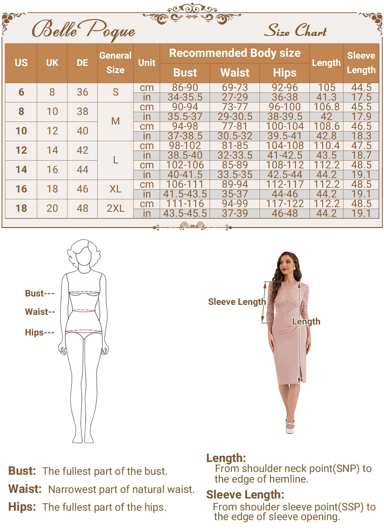 BP Women Vintage Lace Patchwork Dress 3/4 Sleeve V-Neck Front Slit Bodycon Dress