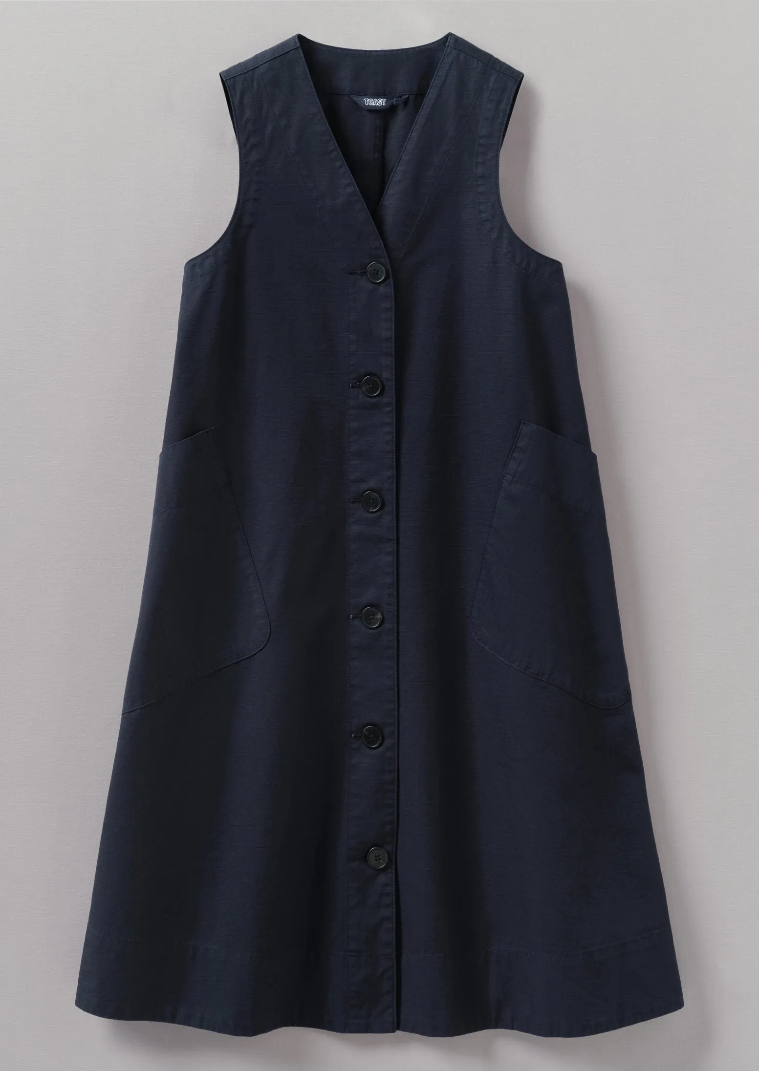 Buttoned A Line Organic Cotton Dress | Liquorice Navy