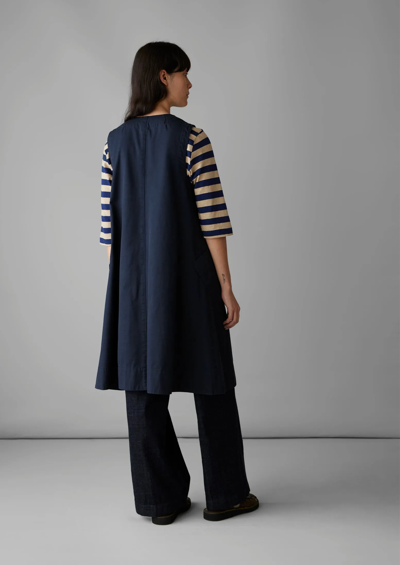 Buttoned A Line Organic Cotton Dress | Liquorice Navy