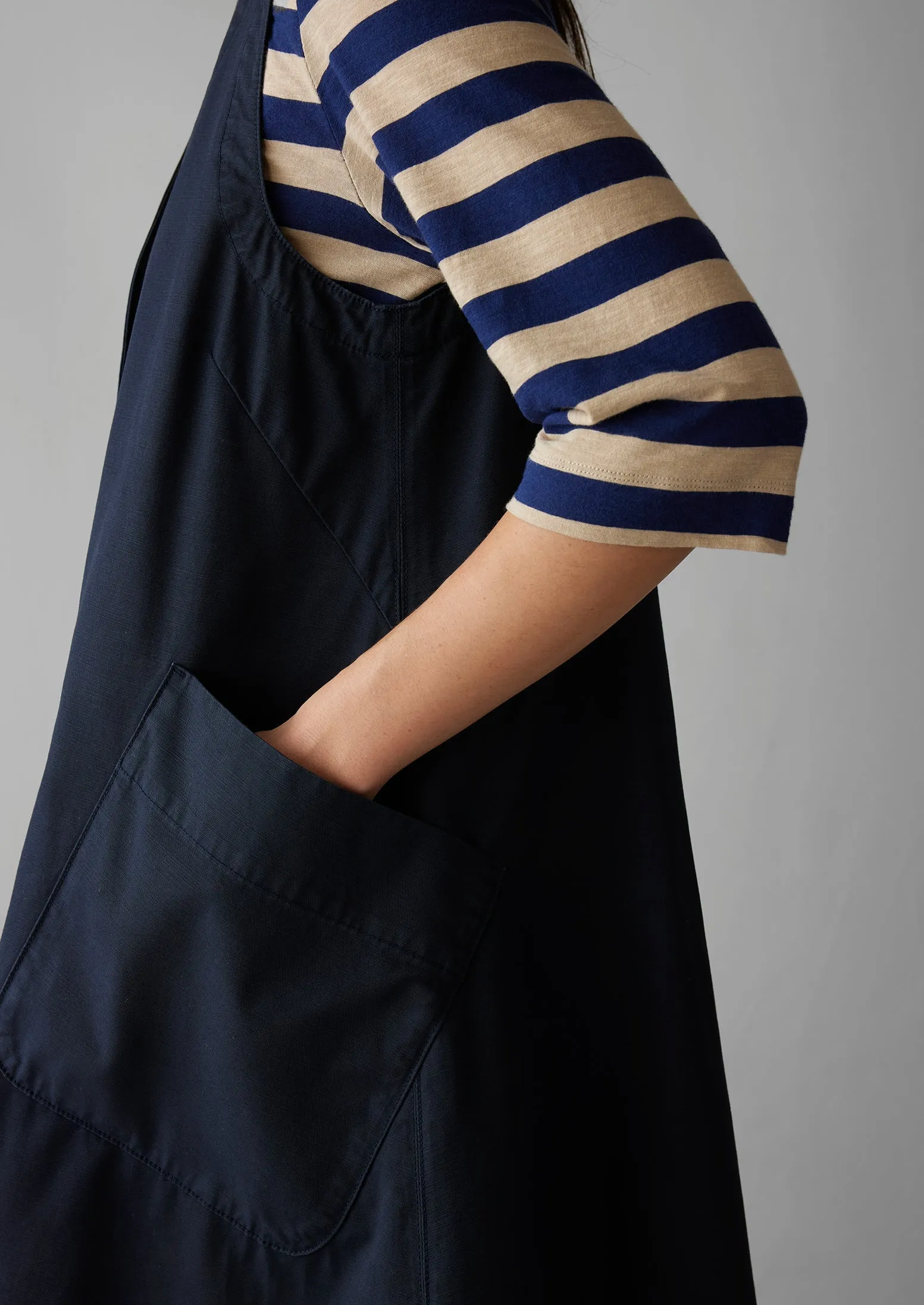 Buttoned A Line Organic Cotton Dress | Liquorice Navy