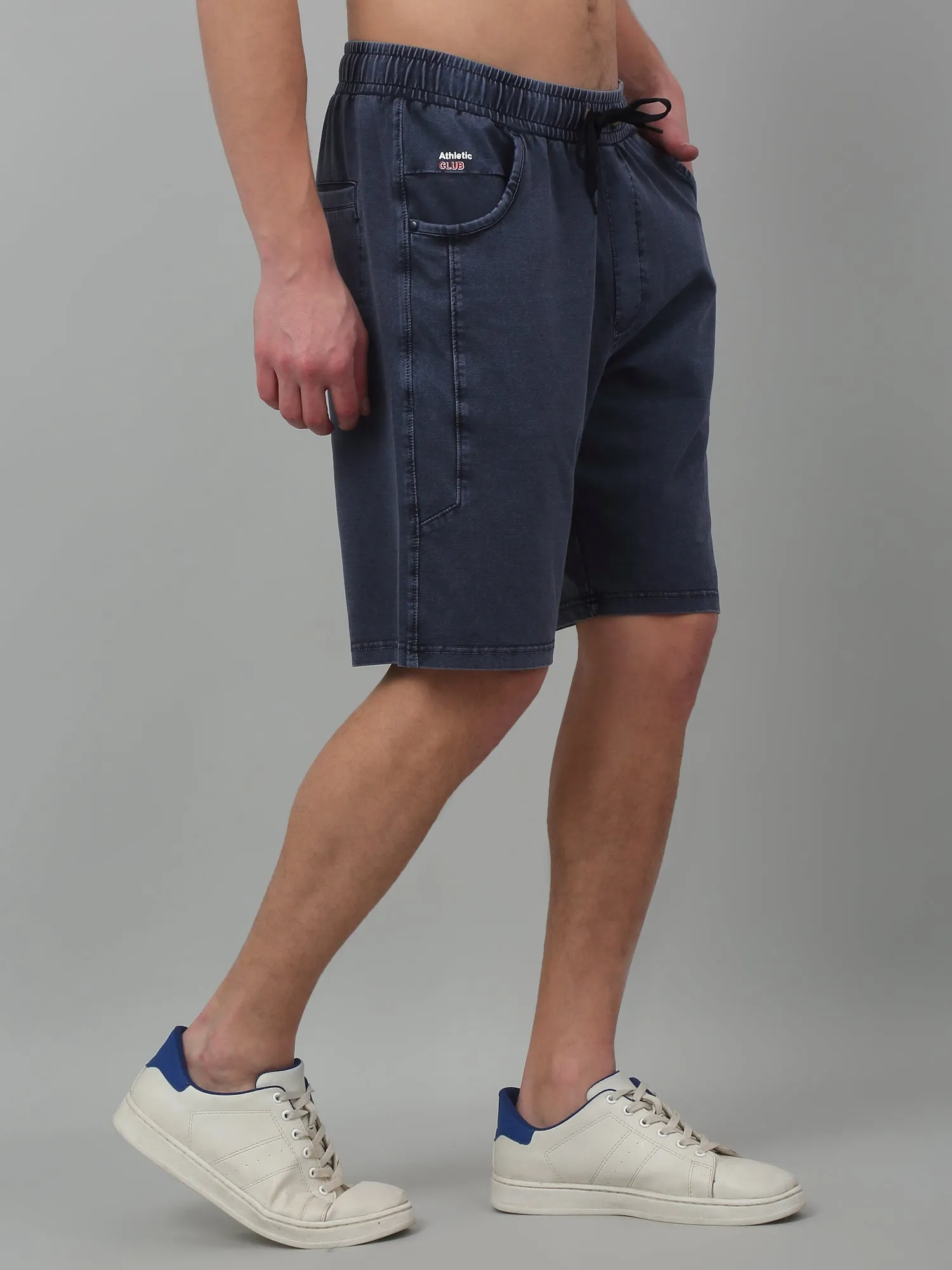 Cantabil Blue Solid Above Knee Bermuda For Men