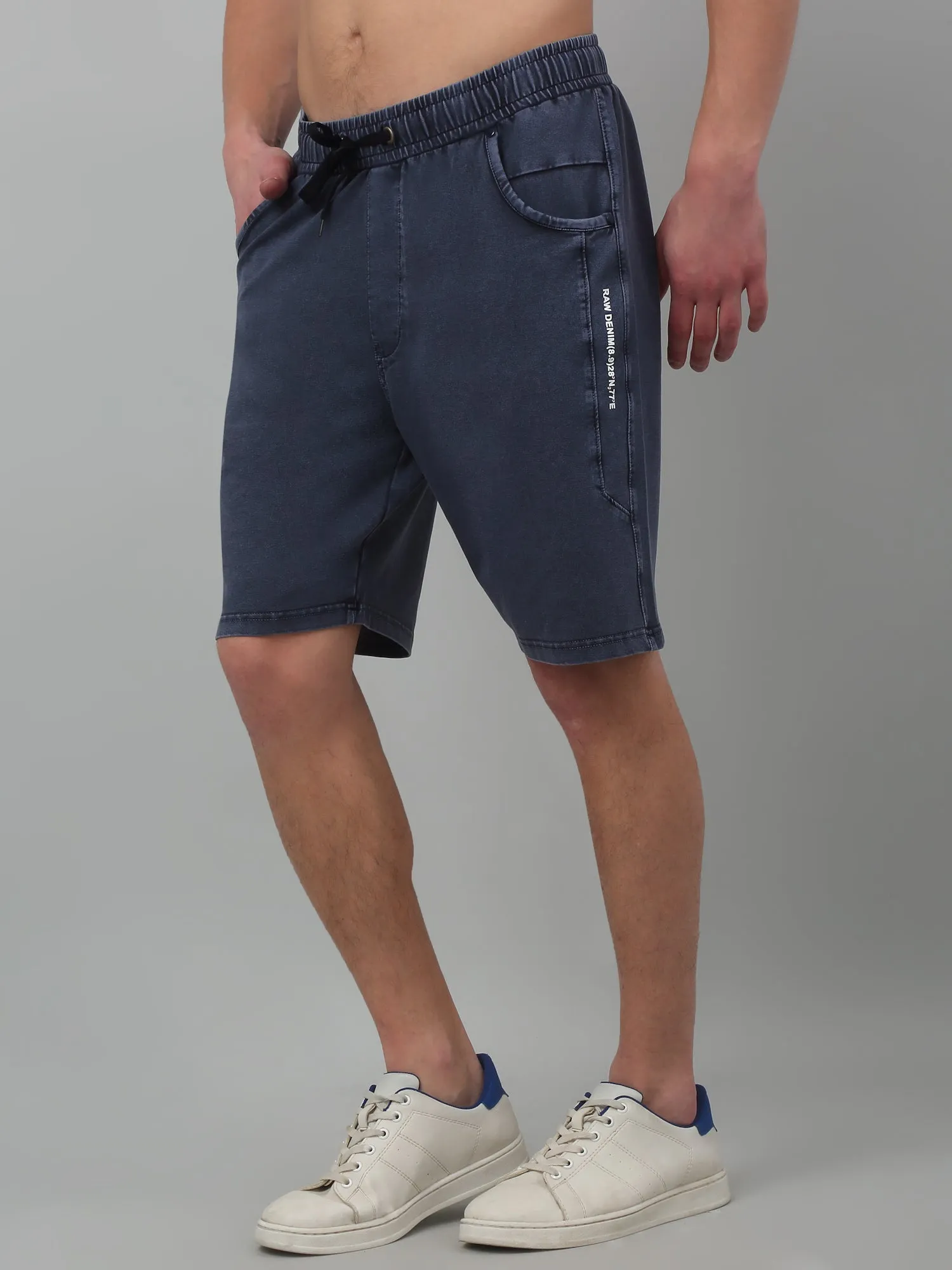 Cantabil Blue Solid Above Knee Bermuda For Men