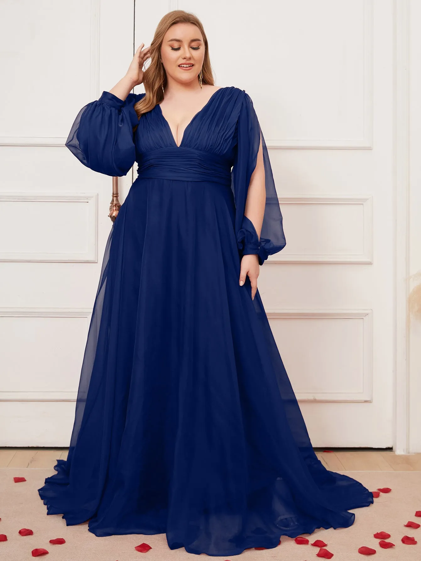 Copy of Women Plus Size Floral Lace Hi-Low Chiffon Bridesmaid Dresses