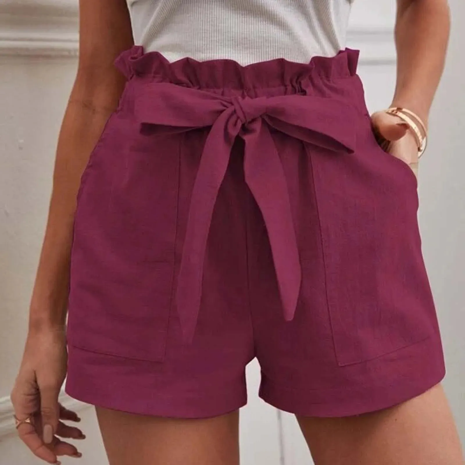 Cotton Wide Leg For Women Casual Comfy Lace Up Elastic Waist Summer With Pockets Female Skort Mujer 2024 Short