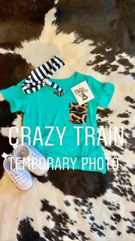 Crazy Train KIDS Party Pocket Turquoise-Leopard Knot Top