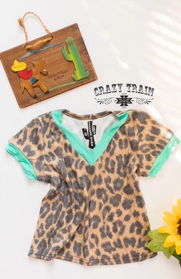 Crazy Train KIDS Va Va Voom Turquoise-Leopard Top