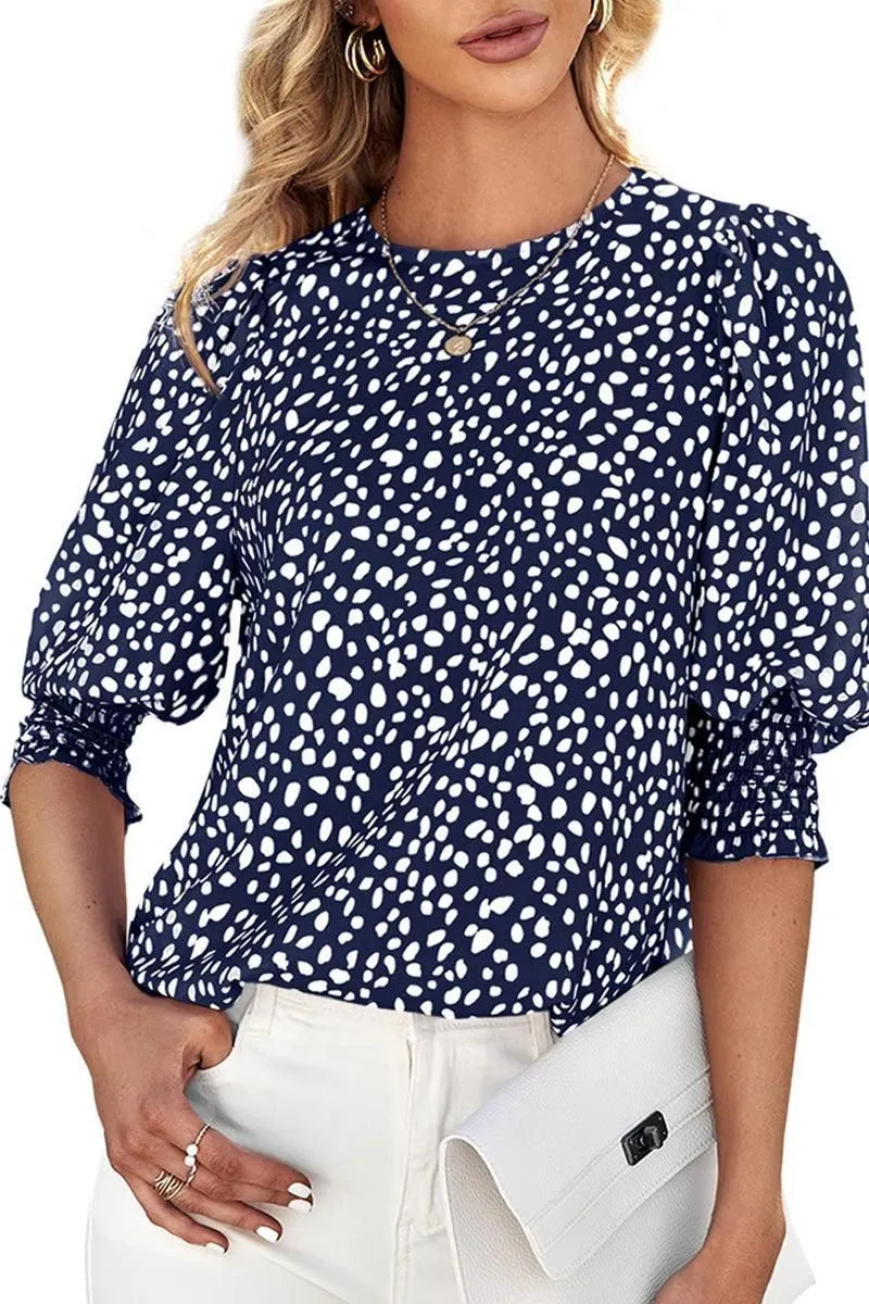 CREW NECK PATTERNED TUNIC BLOUSE TOP