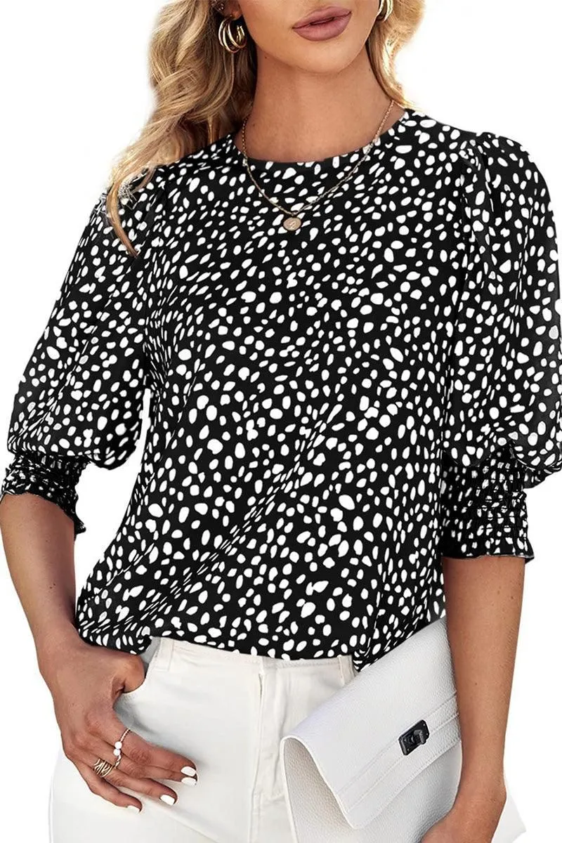 CREW NECK PATTERNED TUNIC BLOUSE TOP