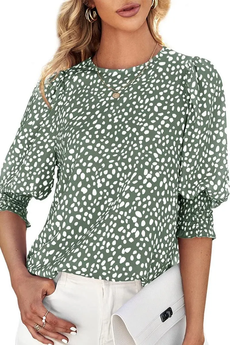 CREW NECK PATTERNED TUNIC BLOUSE TOP