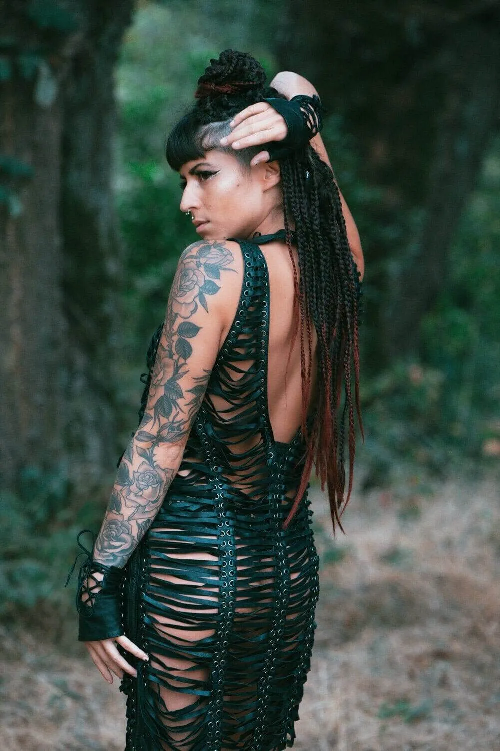 Deja Vu Lace Up Leather Dress