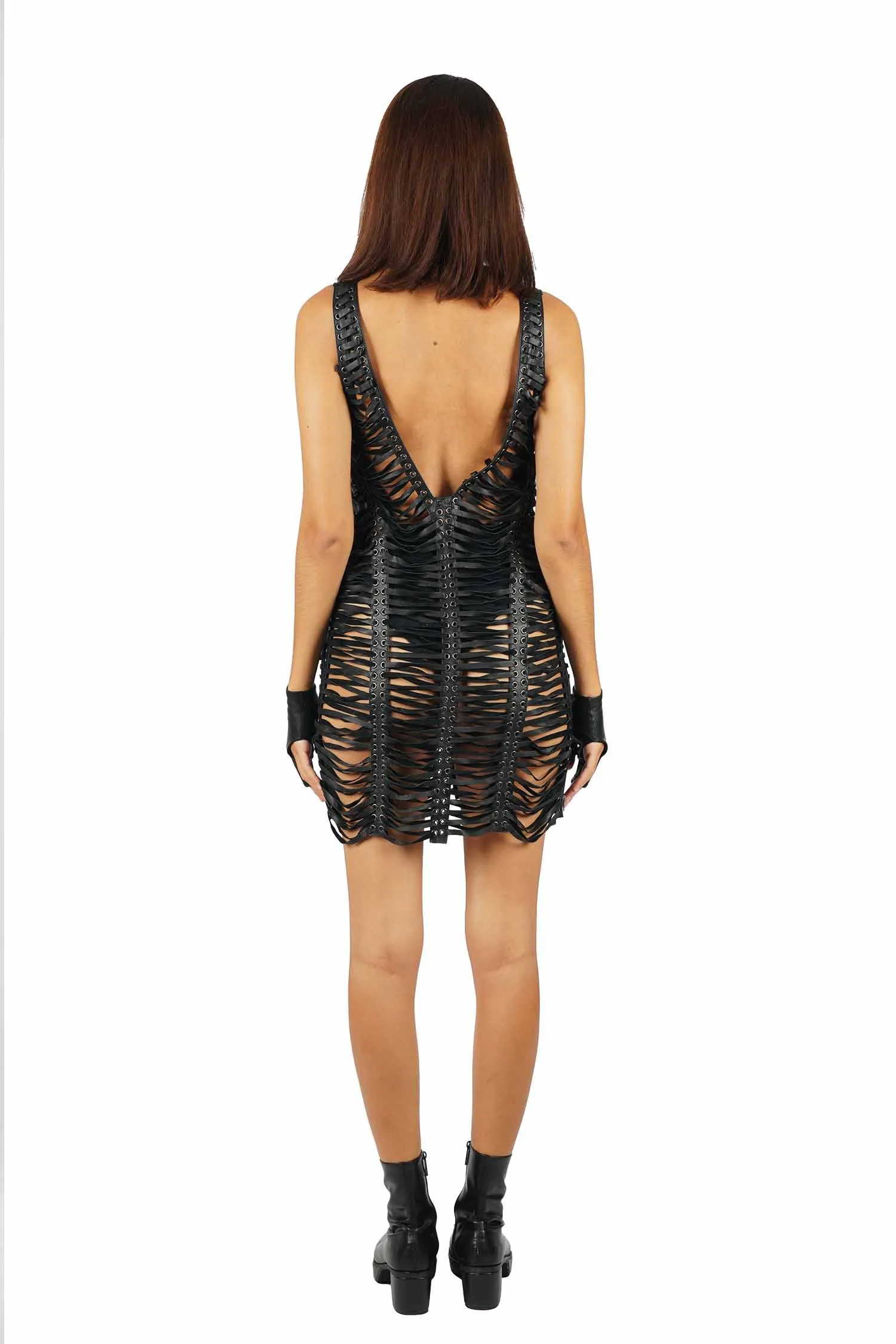 Deja Vu Lace Up Leather Dress