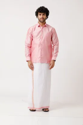 Divine - Pink Matching Shirt and Dhoti Set For Men | Uathayam