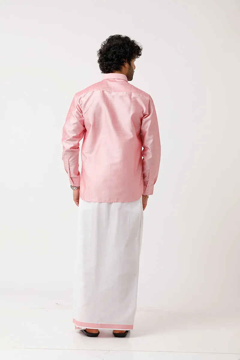 Divine - Pink Matching Shirt and Dhoti Set For Men | Uathayam