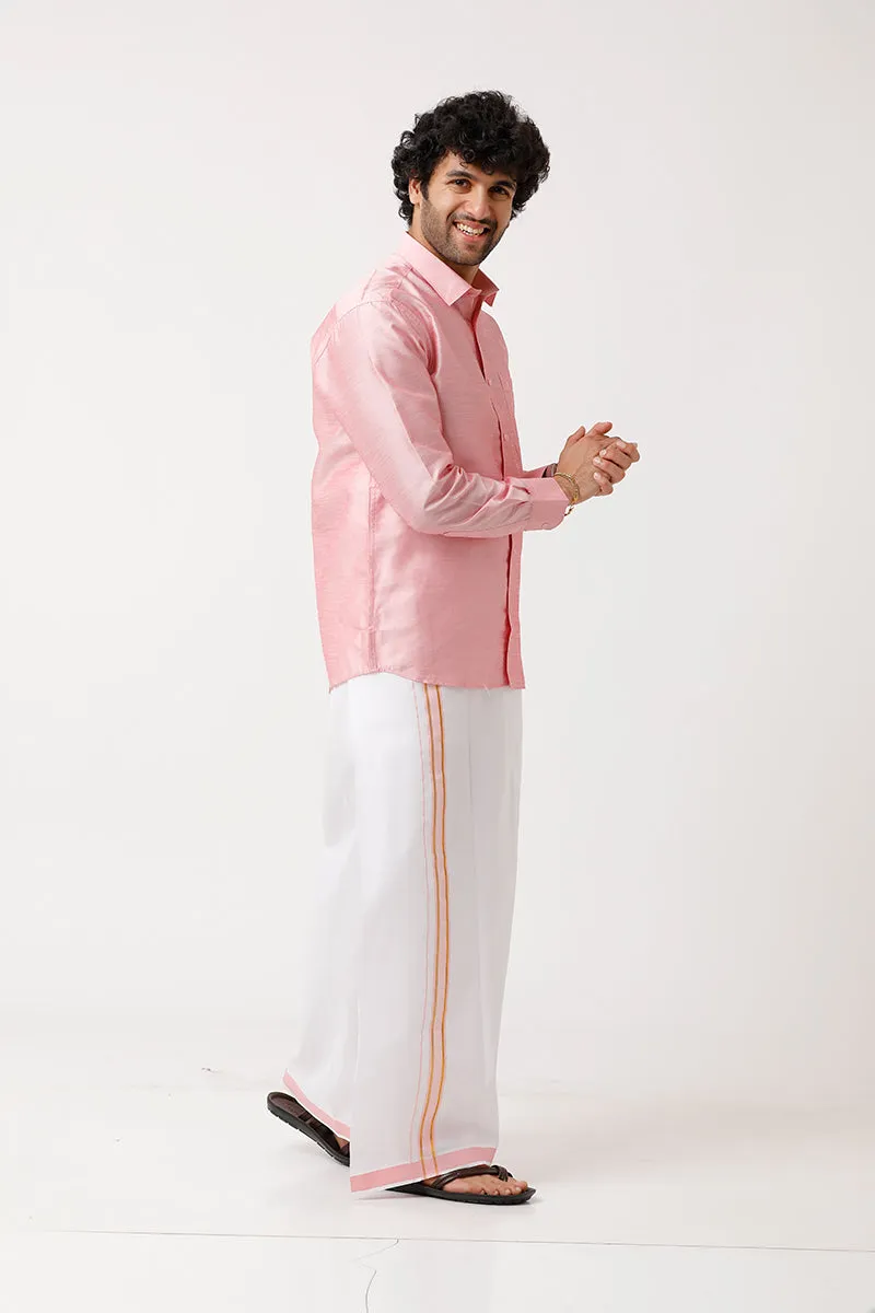 Divine - Pink Matching Shirt and Dhoti Set For Men | Uathayam