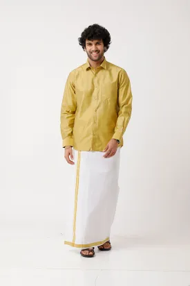 Divine - Yellow Matching Shirt and Dhoti Set For Men | Uathayam