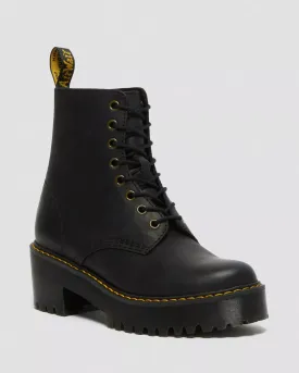 Doc Martens Women's SHRIVER HI WYOMING LEATHER HEELED BOOTS (Black Burnished)