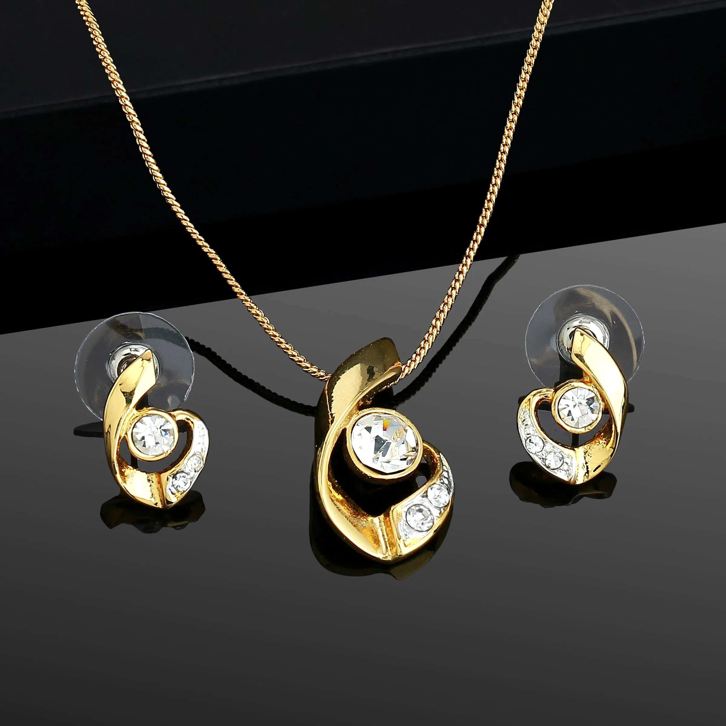 Estele 24 Kt Gold Plated with Austrian Crystal Necklace Set for Women