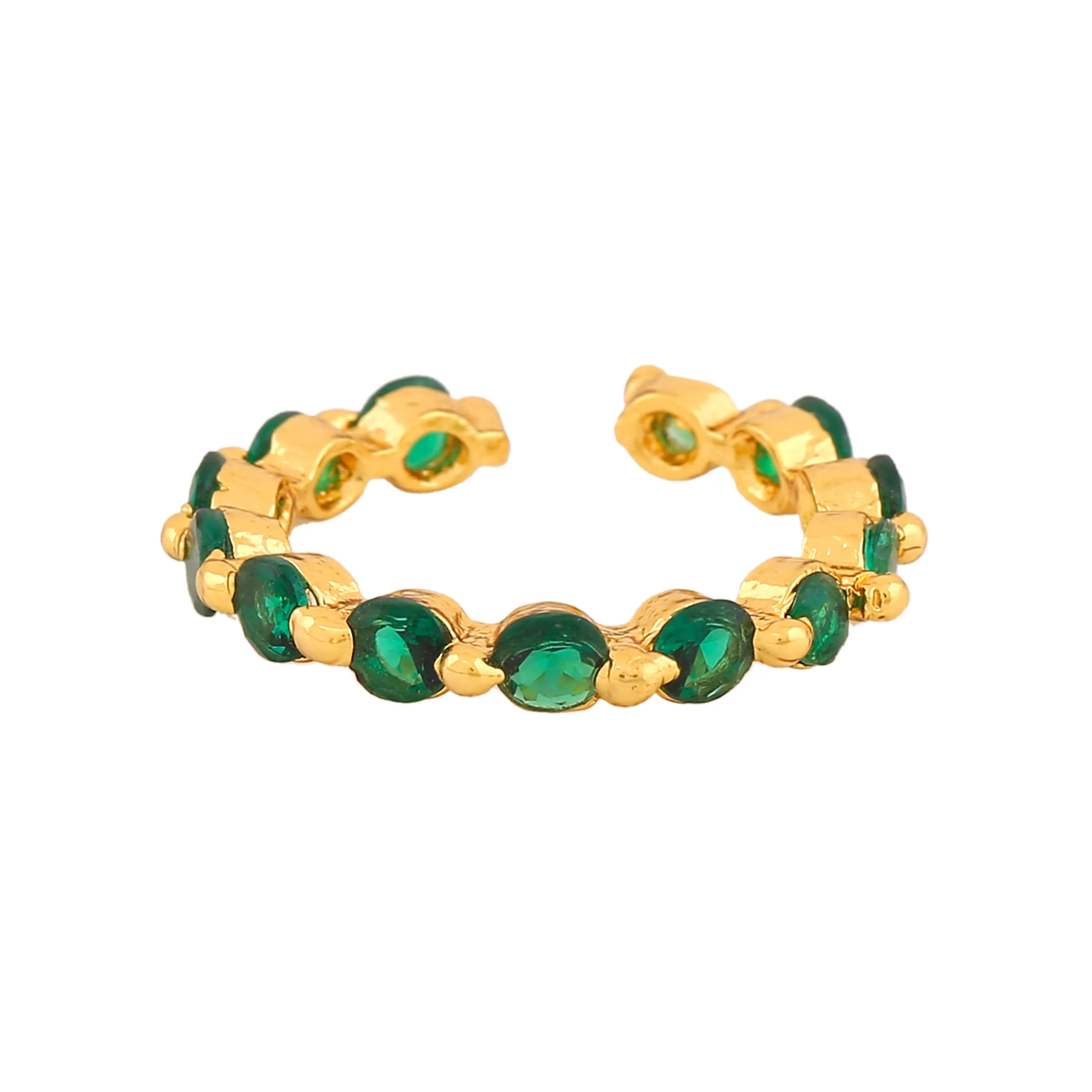 Estele Gold Plated CZ Glittering Finger Ring with Green Crystals for Women(Adjustable)