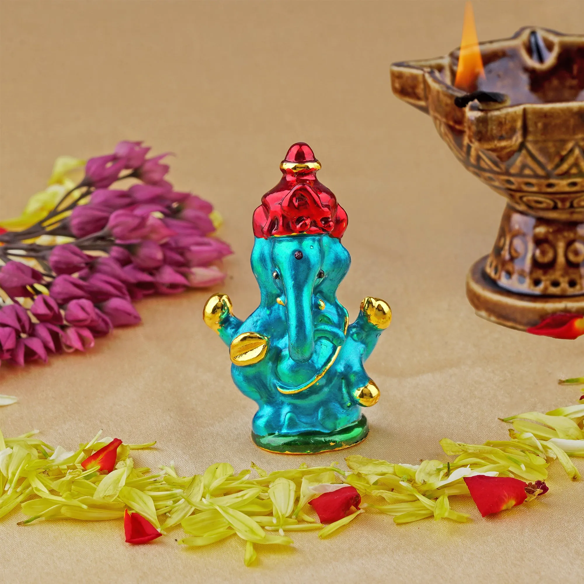 Estele Gold Plated Divine Ganesh Idol (Enamel)