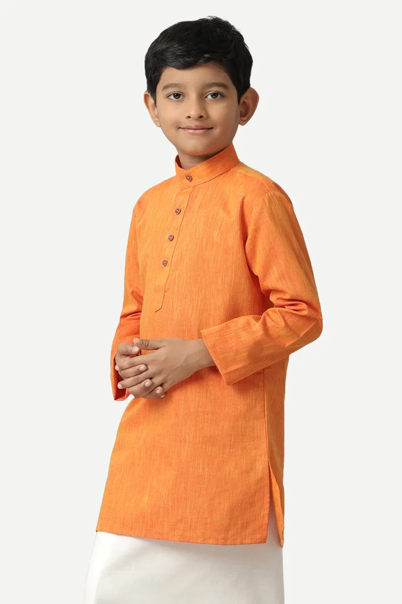 Exotic - Orange Kurta and Matching Fixit Dhoti 2 In 1 Set For Kids | Uathayam