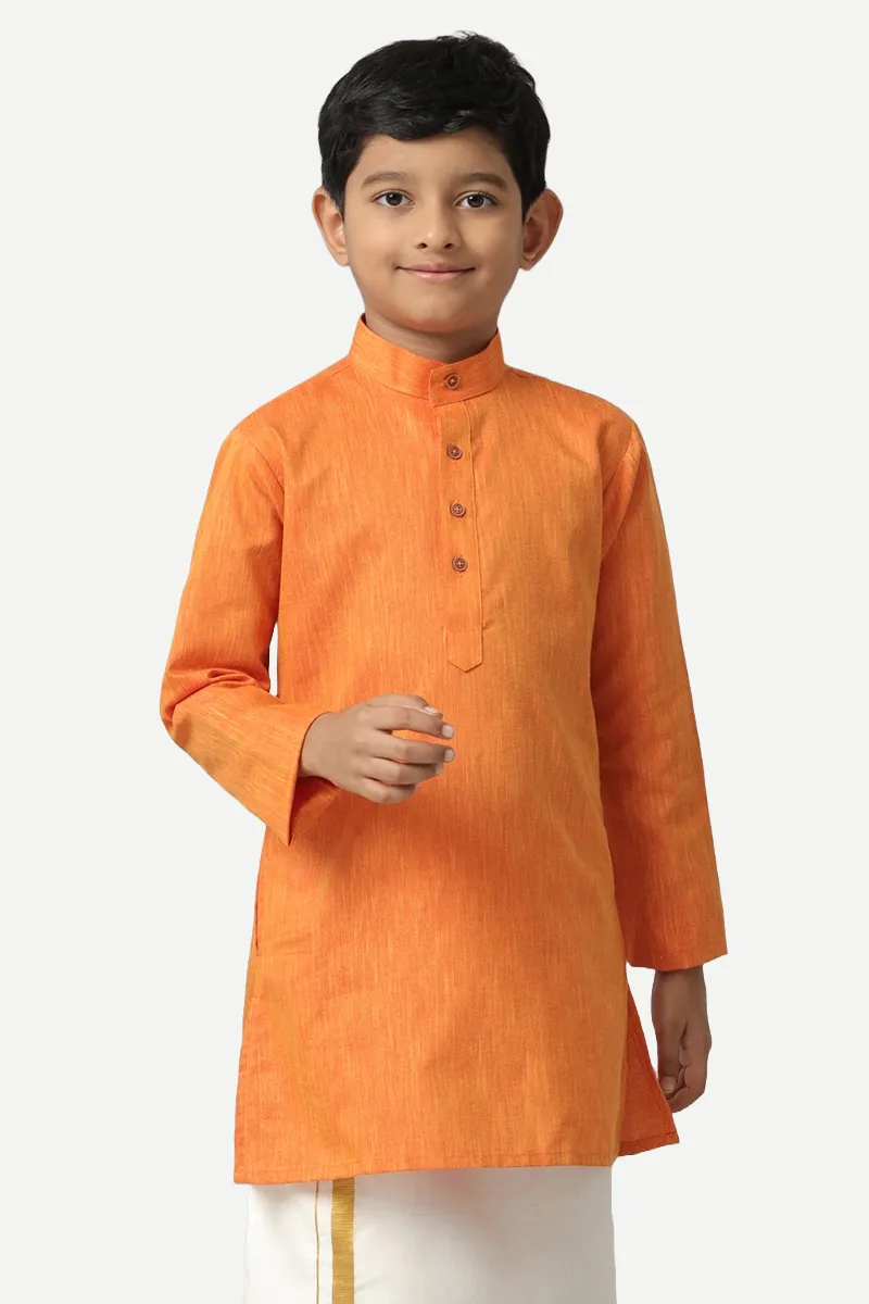 Exotic - Orange Kurta and Matching Fixit Dhoti 2 In 1 Set For Kids | Uathayam